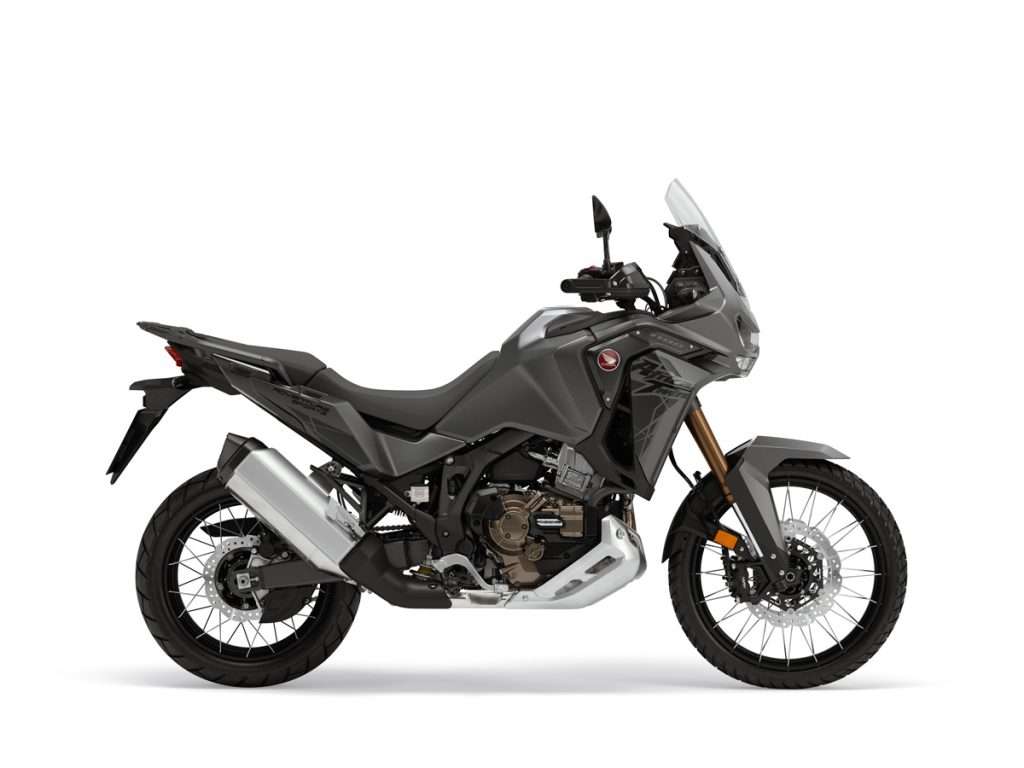 Immagine all'interno dello slider di una moto Honda di colore nero modello Africa Twin DCT ES 2025 venduta da Rinomotor's