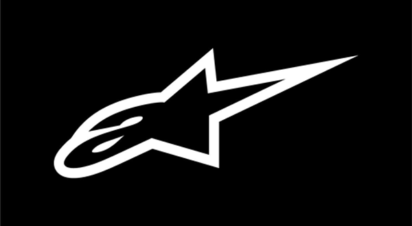 Immagine del logo Alpinestars bianco su sfondo nero.